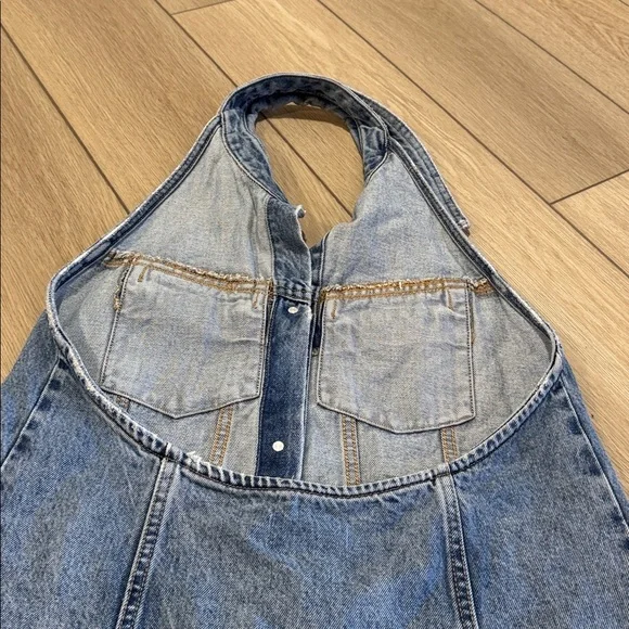 Zara Denim Button Front Halter Dress Size XL - Picture 8 of 10